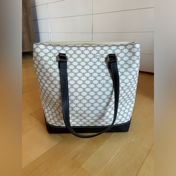 Vintage Celine Macadam Leather Shoulder Bag in White & Dark Brown - Picture 9 of 16